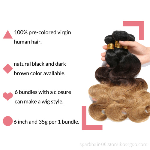 SPARK Wholesale Vendors Virgin Hair Bundles 3 Tone Color 1B 4 27 Ombre Color Hair Raw Virgin Human Hair Extension